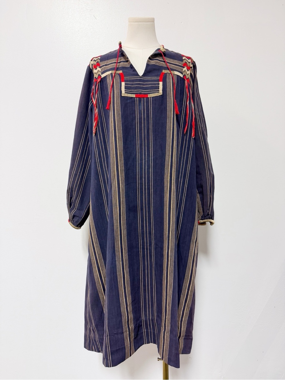 Vintage 70s Diseño Josefa Mexico Cotton Striped Maxi Dress Caftan Boho Large